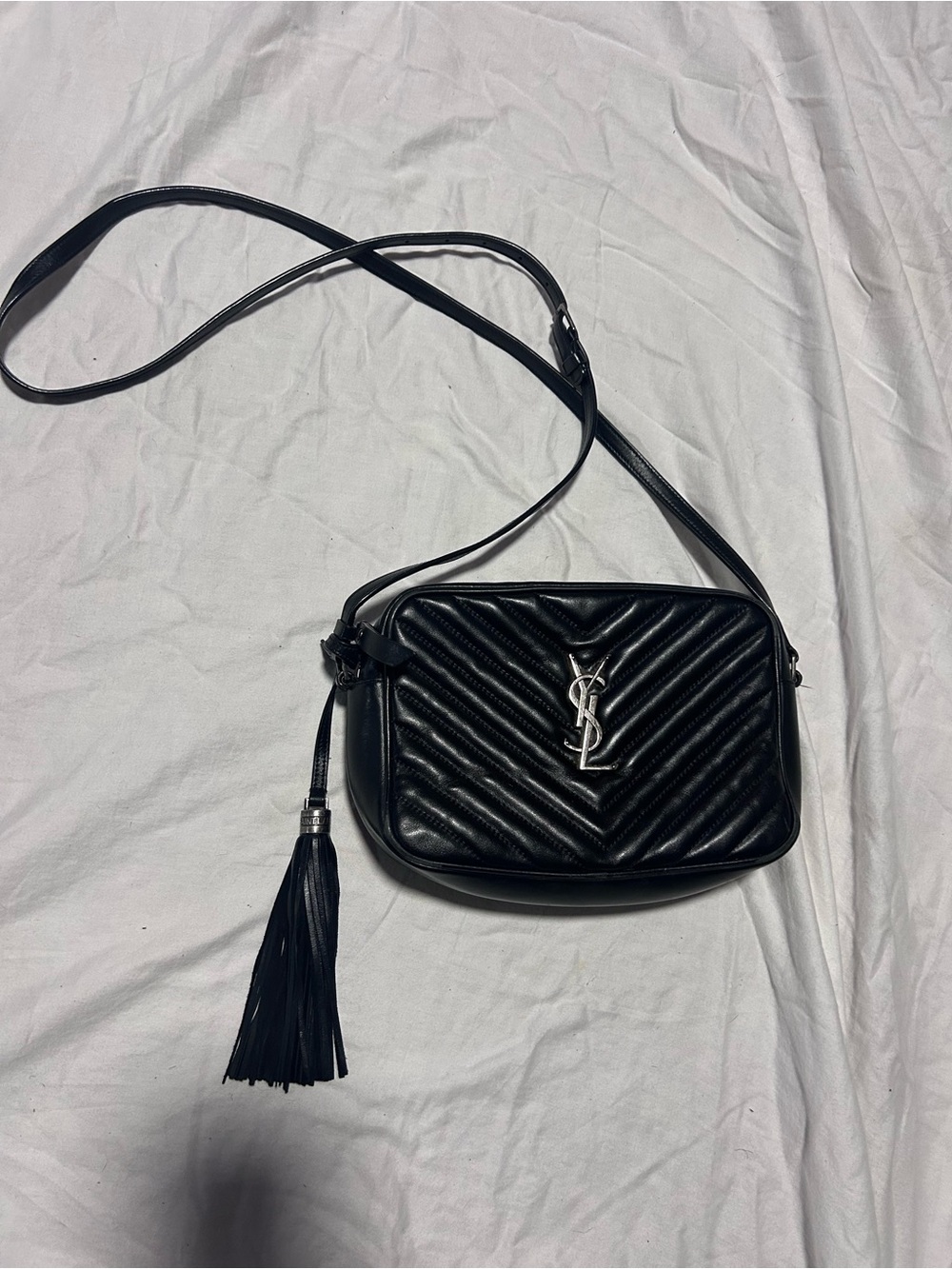 Saint Laurent Black Quilted Leather Crossbody with Tassel and YSL Logo